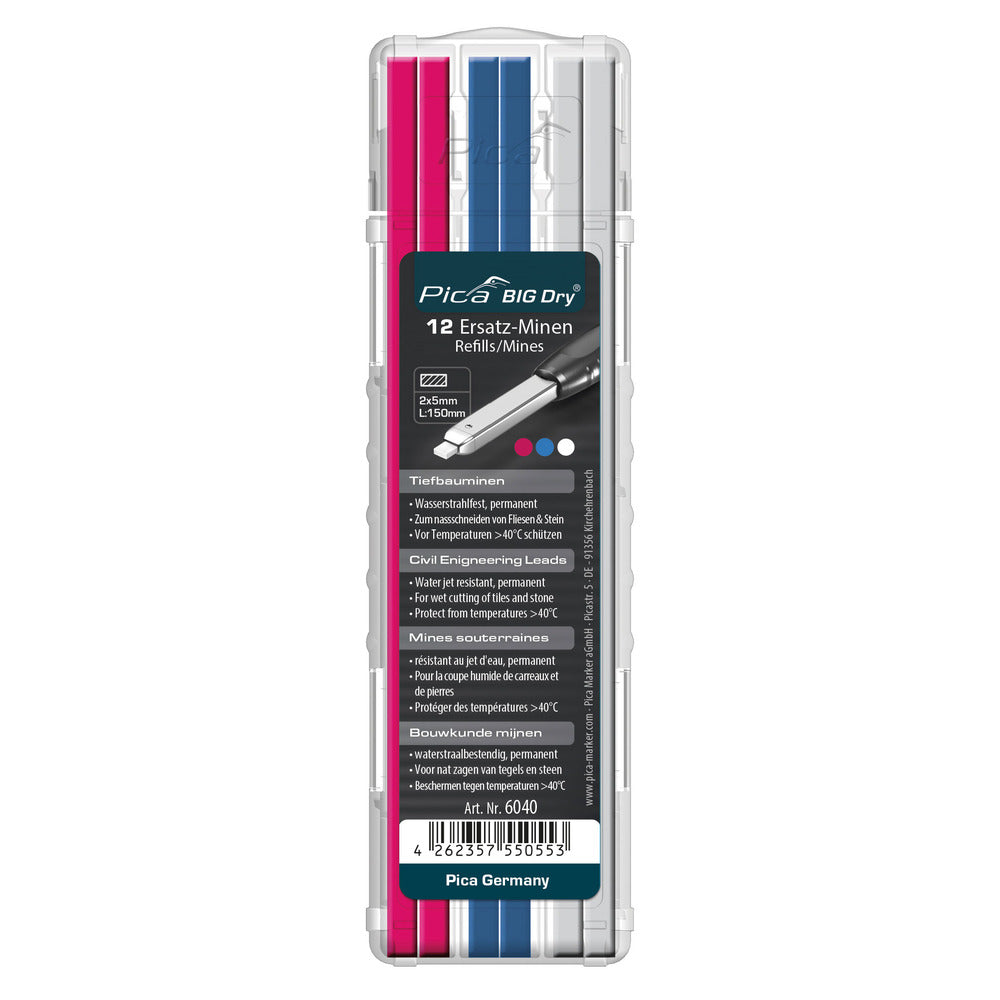 Pica - BIG Dry Ersatzminen Set sortiert Tiefbau-Minen Magenta, Blau, Weiß - 6040