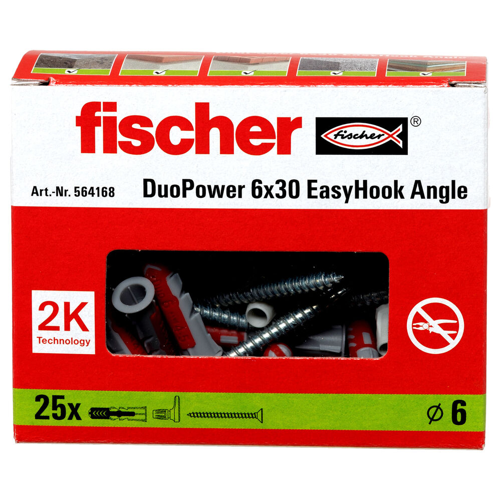 Fischer - EasyHook Angle DupPower Ø 6 mm je 25 Haken,Schraube,Dübel - 564168