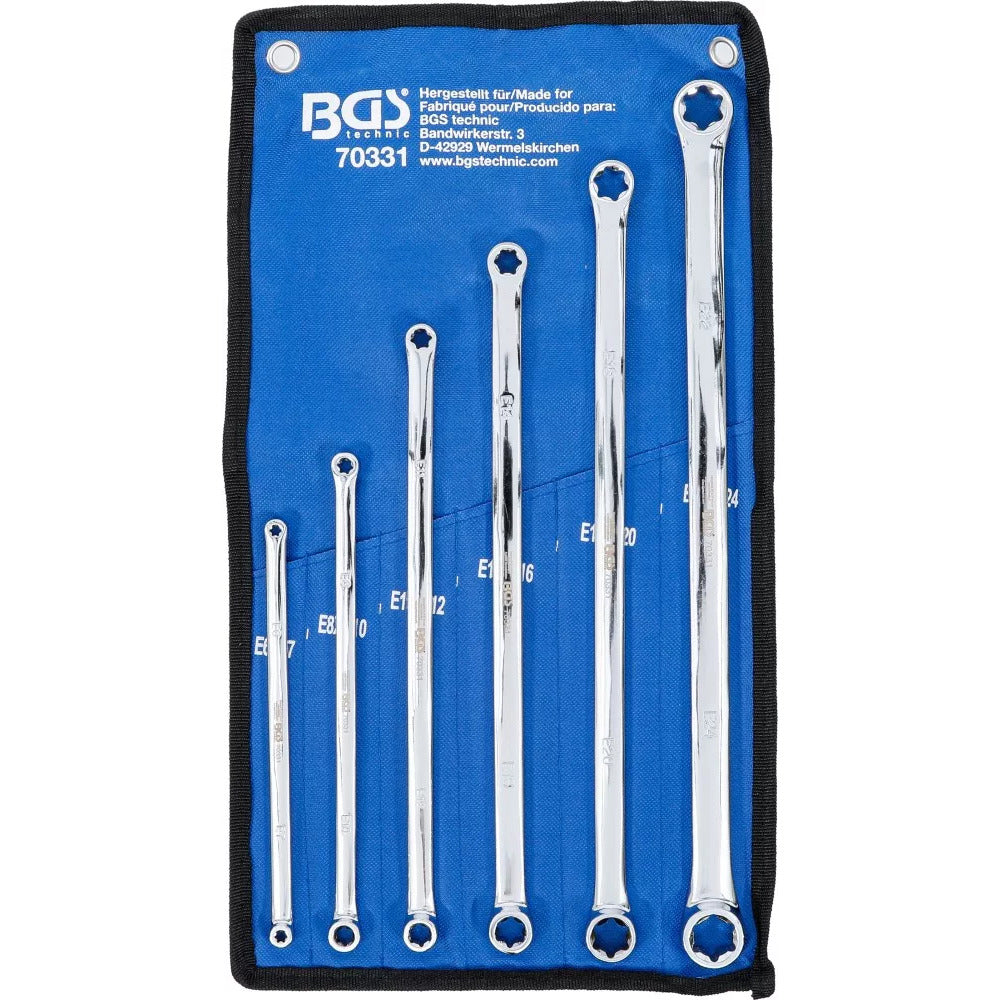 BGS - Doppel-Ringschlüssel-Satz mit E-Profil-Ringköpfen | extra lang | SW E6 x E7 - E22 x E24 | 6-tlg. - 70331