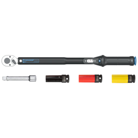 GEDORE Drehmomentschlüssel-Satz mit Vierkantantrieb, 1/2", 40-200 Nm, Set mit Kraftsteckschlüsseln/Verlängerung, 3550-UK-LS4