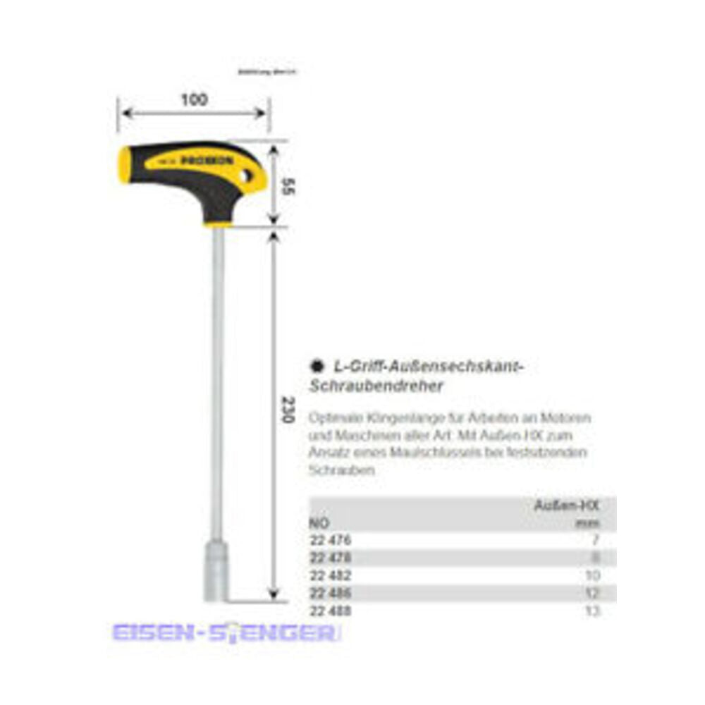 Proxxon - L-Griff-Schraubendreher Außensechskant HX 8 mm