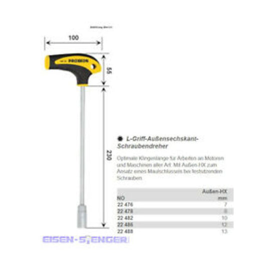 Proxxon - L-Griff-Schraubendreher Außensechskant HX 12 mm