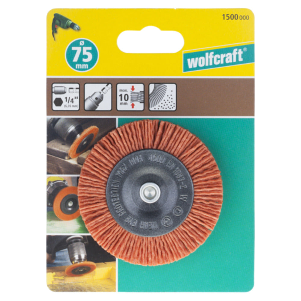Wolfcraft - Nylondraht-Scheibenbürste, aggressiv,Ø75mm,Sechskant-Schaft - 1500000