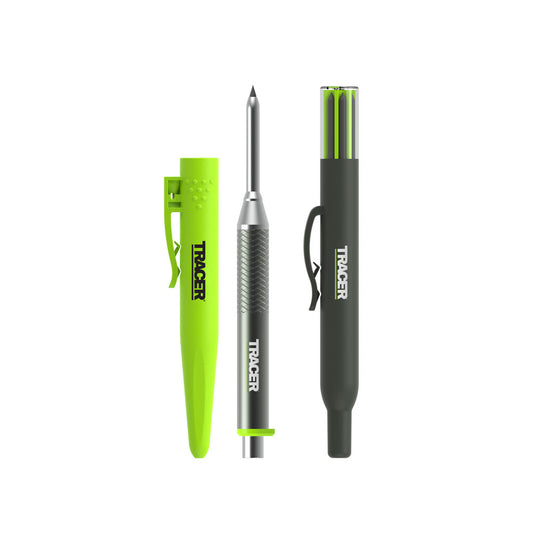 Tracer - Pro Series Aluminium Tiefloch-Bleistift mit 6 Ersatzminen und dazugehörigen Standort-Holstern All-in-One-Bau-Markierungs-Set - AMK1-PRO