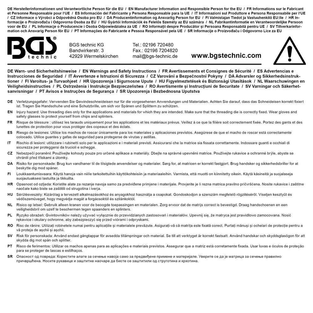 BGS - Gewindeschneideisen | M12 x 1,25 x 38 mm - 1900-M12X1.25-S