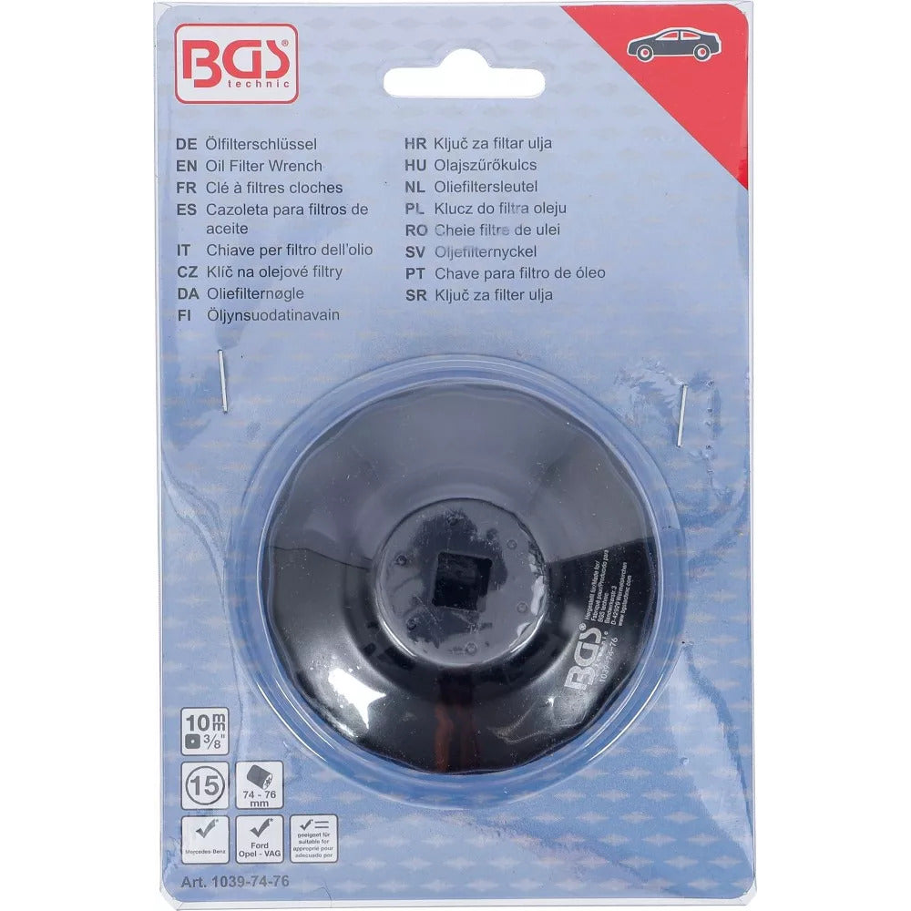 BGS - Ölfilterschlüssel | 15-kant | Ø 74 - 76 mm | für Audi, Ford, Mercedes-Benz, Opel, VW - 1039-74-76